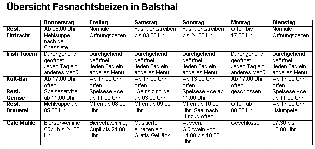 Fasnachtsbeizen Öffnungszeiten